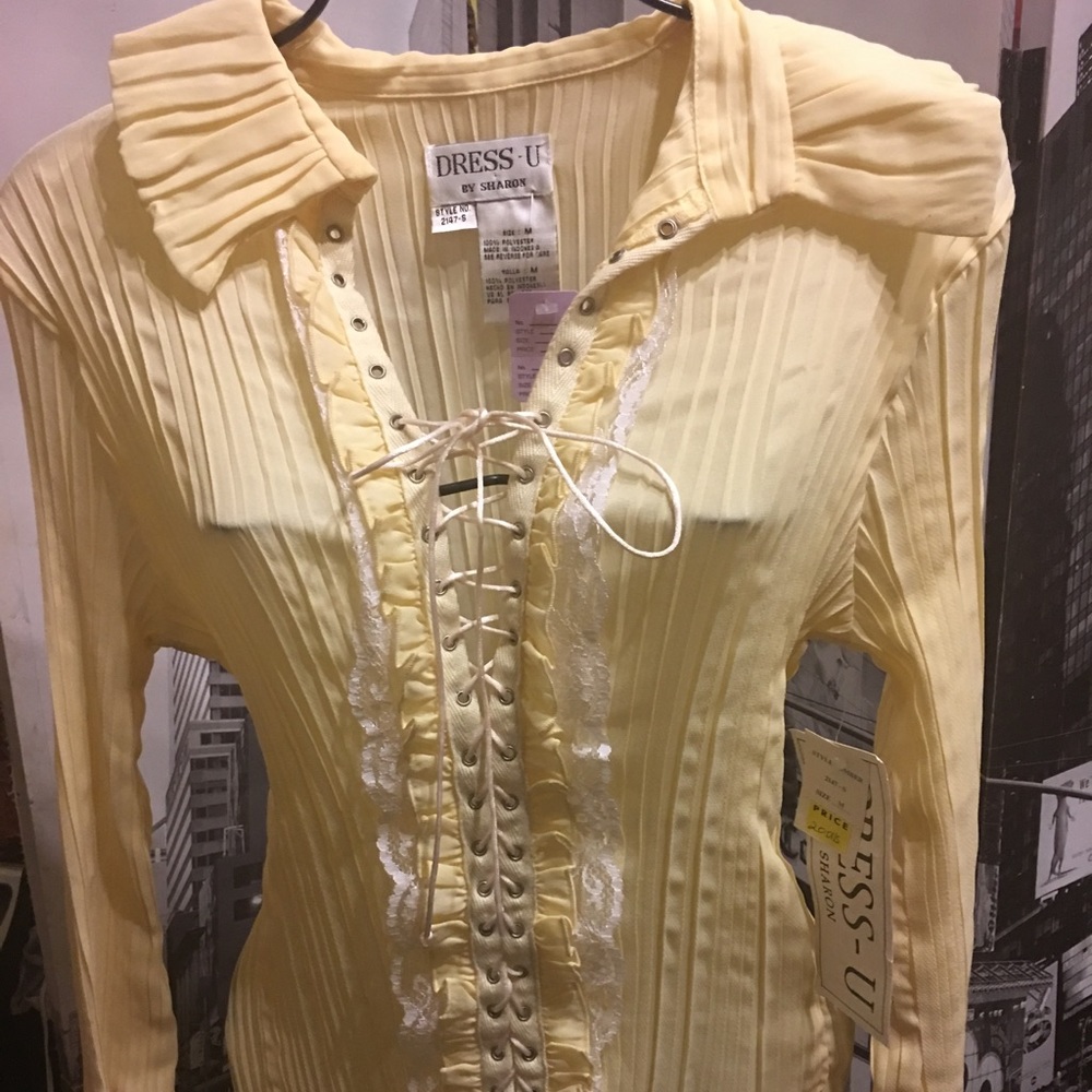 Vintage Y2K lace ruffle Dress U yellow top NEW TAGS